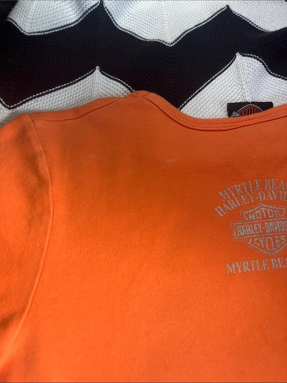 Harley-Davidson Orange Rhinestone Logo Short Sleeve Tee